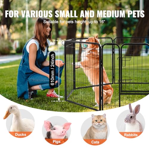 VEVOR Dog Playpen, 8 Pcs 24 x 24 in Panels Foldable Metal Pet Exercise Pen, Dog Fence Indoor and Outdoor Pen with Door, Storage Bag and Bottom Pad, Pet Playpen for Dogs, Cats and Other Small Animals - size: 8 panels 24*24in, style: Playpen with Storage Ba