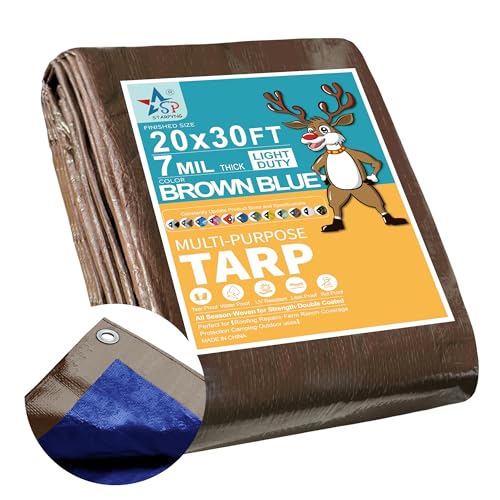 STARPYNG-7 Mil Brown/Blue 20x30 Feet Tarp-Multifunctional Waterproof Tarpaulin-Waterproof, UV Resistant, Rip and Tear Resistant, Poly Tarpaulin with Reinforced Edges for Cover - color: Brown/Blue, size: 20x30FT