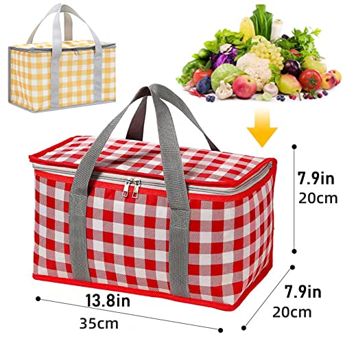 Insulated Picnic Cooler Bag - Zippered Top, Keeps Hot or Cold - Perfect for Picnics, Beach, Food Delivery & Outdoor (13.8x7.9x7.9 in) - color: Red