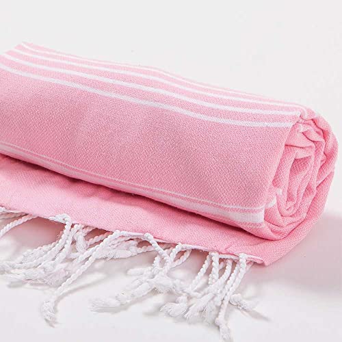 Hencely Turkish Beach Towel 37x68 Oversized, Sand-Free, Quick-Dry, Lightweight - Travel Essential for Pool & Bath - Striped 100% Cotton Bathroom Towels Accessories Gift (Light Pink) - color: Light Pink