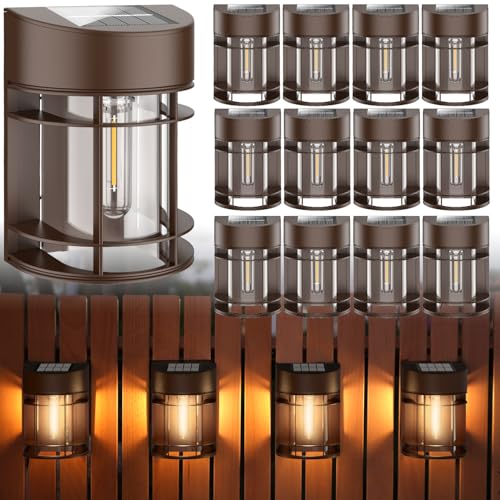 Solar Lights Outdoor, 12 Pack Solar Fence Lights, Waterproof Led Outdoor Solar Lights for Yard Patio Step Deck Stairs Garden Decor, Brown - color: Brown, size: 12 Pack