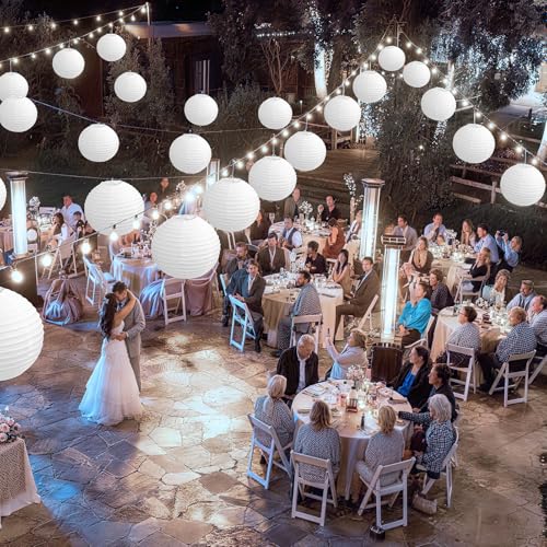 KNONEW 20 Pack 10" White Silk Outdoor Lanterns Decorative Party Hanging Chinese Japanese Waterprooof Round Lantern for Weddings, Birthdays, Parties Decoration (No Light Bulbs Included) - color: White, size: 20pcs