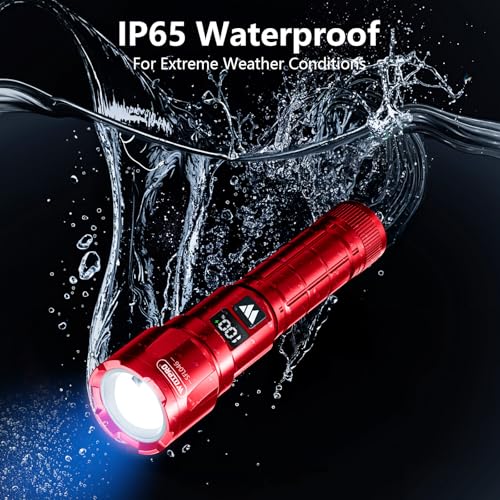 WdtPro LED Rechargeable Flashlight 2 Pack, 3 Modes Super Bright High Lumens Flashlights, Zoomable Tactical Flash Light with LCD Display, IP65 Waterproof Flashlights for Home Emergency Camping - Red - color: Red
