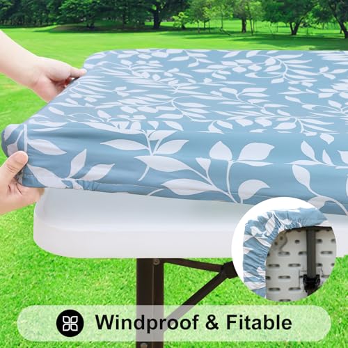 Smiry Square Table Cloth Cover, Waterproof Elastic Fitted Picnic Tablecloth, Wipeable Flannel Backed Vinyl Tablecloths for Camping, Dining, Outdoor (Baby Blue, 36" x 36") - color: Baby Blue, size: 36" x 36" (Square)