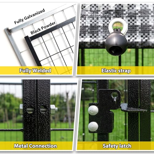 Large Outside Dog Kennel, Outdoor Dog Run Enclosure 8'x4'x6'（Including the roof） Dog Pen House with Roof Cover Heavy Duty Welded Wire Steel Dog Playpen Animal Fence with Feeding Door