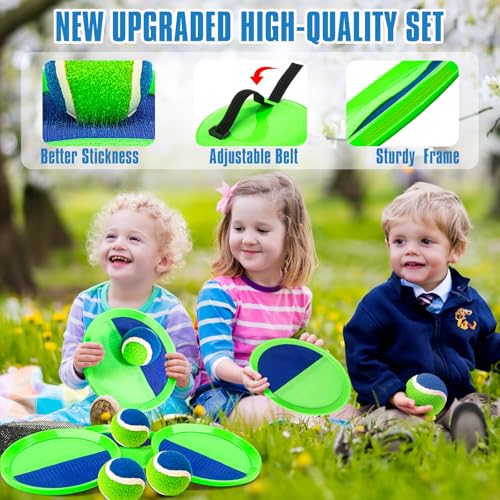 Outdoor Toys for Kids Ages 4-8, Catch Ball Toss Game, Outside Toys for 3 4 5 6 7 8-12 Year Old Boys Girls, Beach Pool Yard Lawn Outdoor Games, Toddlers Kids Birthday Summer Gifts, 4 Paddles 4 Balls - color: Green