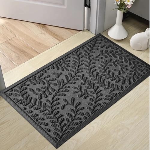 HIYARD Front Door Mat, Absorbent Dirt Trapping Welcome Door Mat Indoor Outdoor, Non Slip Entry Mat, Indoor Outdoor Door Mats, Fade Resistant, Low Profile Doormat for Entryway, 29×17, Grey - color: Grey, size: 1'5" x 2'5" (Rectangular)
