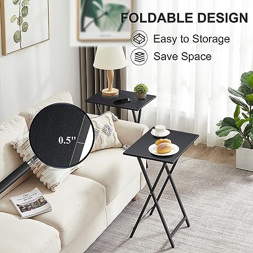 VECELO Folding TV Tray for Eating Set of 4, Portable Dinner/Snack Table with Cup Holder for Couch, Living Room and Small Space,Black - color: Black, size: 4 Pack