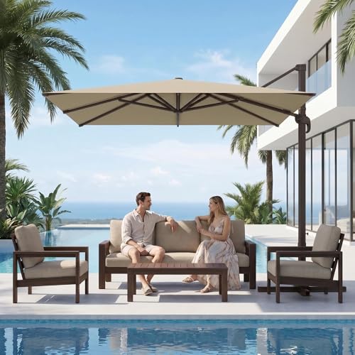 Kingdura 10' X 10' Cantilever Patio Umbrella, Large Square Aluminum Outdoor Offset Umbrella with 360-degree Rotation, 4 Position Tilt, UV Protection for Pool Deck Garden Patio (Beige) - color: Beige, size: 10x10 FT (No Base)