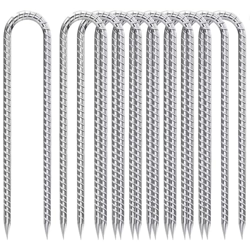 Rebar-Stakes-12-Inch, Ground Stakes Heavy Duty U-Hook Galvanized Anti-Rust Heavy Duty Ground Anchors for Garden Dog Fence Chicken Coop Christmas Decorations Deer Fence 12pcs - color: Silver-U-HOOK, size: 12pcs