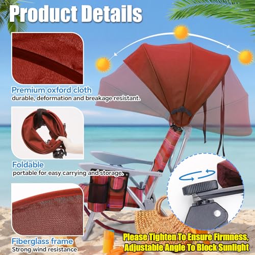 DaisyInner 1 Pcs Beach Chair Umbrella Canopy Extra Large Foldable Chair Sun Shade with Adjustable Clamp for Beach Camping Fishing Lounge Outdoor (Brick Red) - color: Brick Red