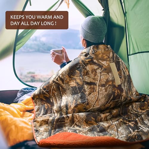 Tirrinia Large Waterproof Outdoor Blanket, Soft Warm Windproof Stadium Blanket with Sherpa Fleece and Foldable for Outdoor Sport, Baseball, Football, Beach, Concerts, Car - color: Camo Orange, size: 51”x 59”