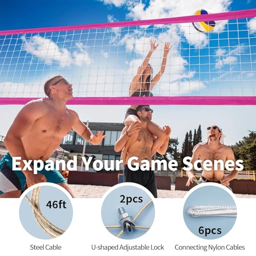 Professional Volleyball Net Outdoor Heavy Duty, All Weather Enhanced, Extended Stainless Steel Cable, Extra Thick Borders, for Backyard Beach Pool Indoor Outdoor- Regulation 32x3FT (Net Only) - color: Pink