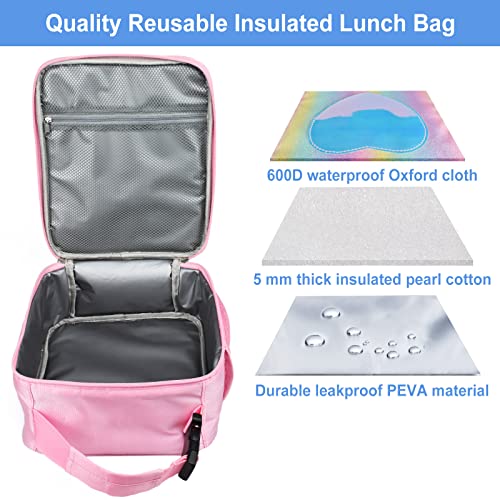 Insulated Lunch Bag, Leakproof Portable Lunch Box for Women Men Boys Girls, Large Capacity Cooler Bag for Office School Camping Hiking Outdoor Beach Picnic (Rainbow Pink) - color: Rainbow Pink