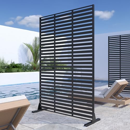 Casaphoria Metal Privacy Screen Outdoor, 72" H x 47" W Freestanding Decorative Privacy Screen for Patio Deck Balcony Garden with Stable Base, Black-Adams - color: Black-adams-3