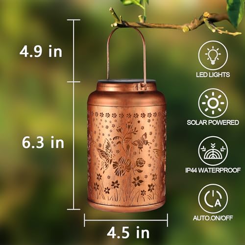 Solar Lanterns Outdoor Waterproof Hummingbird Garden Decor Gifts for Women Mom Grandma Hanging Lights Metal Solar Decoration Outside for Yard, Patio,Backyard(Butterfly and Sunflower) - style: Butterfly and Sunflower