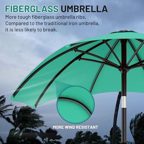 AreShark 10 FT Outdoor Patio Umbrella, Patio Table Umbrella with Push Button Tilt and Crank, Outdoor Patio Umbrellas with 8 Fiberglass Ribs, Patio Umbrellas for Market, Garden, Pool (Aqua Sky) - color: Aqua Sky