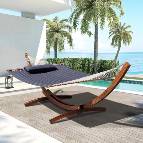Lazy Daze Hammocks 12 FT 2 Person Double Quilted Hammock with Curved Steel Heavy Duty Stand and Pillow for Outside, Backyard, Patio, 450 Lbs Capacity, Dark Grey - color: Dark Grey