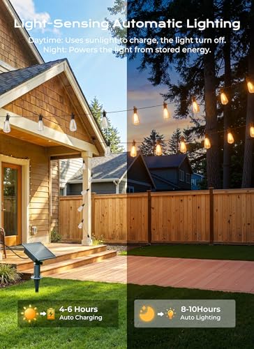 Brightown 58FT Solar String Lights Outdoor Waterproof with Remote, 25+1 LED Shatterproof Bulbs, Dimmable & Timable, 3 Light Modes - Commercial Grade Patio Lights for Garden Backyard Party Decor - size: 58FT(25 Sockets)