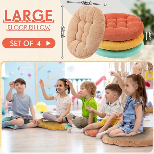 Jerify Floor Pillow Cushions Large Round Square Large Meditation Floor Pillow for Classroom Adult Meditation Picnic Party Seating Learning Daycare School(Round,Yellow Green,4 Pcs) - color: Yellow Green, size: Round