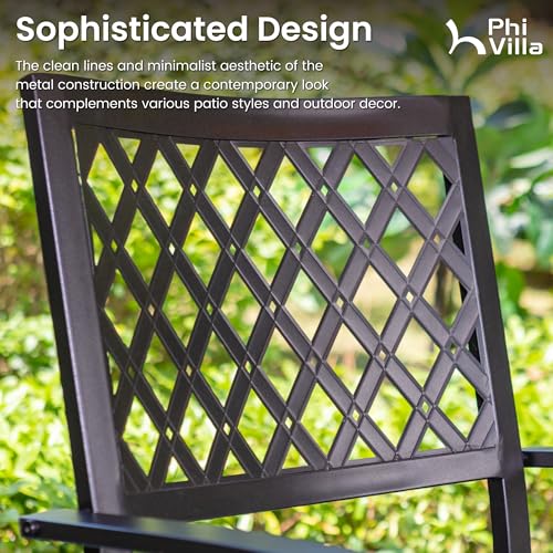 PHI VILLA 5 Pieces Outdoor Round Dining Set for 4, Metal Steel Circle Table with Umbrella Hole & Stacking Wrought Iron Chairs, Modern Furniture Set for Patio, Deck, Backyard, Porch - color: Net Back Chair, size: 5PCS-42" Round Table