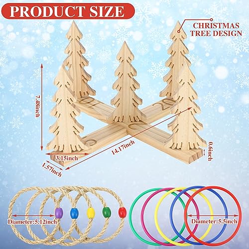 Liliful Christmas Wooden Tree Ring Toss Game Holiday Winter Party Game for Family Outdoor Indoor Yard Lawn Party Supplies 5 Scoreboard 10 Rings