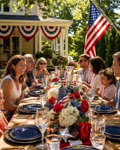 Nervure 350Pcs Blue Plastic Plates - Blue Gold Plastic Dinnerware Sets for 50 Guests - 100 Navy Gold Disposable Plates, 50 Pre Rolled Silverware, 50 Cups Perfect for Wedding & Party - color: Navy Blue and Gold