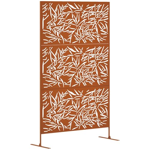 Outsunny Metal Outdoor Privacy Screen, 78" H x 48" W Decorative Privacy Fence Screen, Freestanding Outdoor Divider with Stand, Climbing Plant Trellis for Garden Walkway, Balcony, Patio, Bamboo Brown - color: Brown/Bamboo