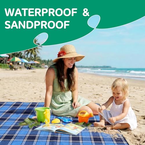 Waterproof Beach Blanket Picnic Outdoor Camp Mat Towel Family Beach Trip Essentials Summer Vacation Must Have Travel Accessories Lake Day Necessities Stuff Thing Need Gear Gift Supplies Item Gadget - color: Plaid Navy