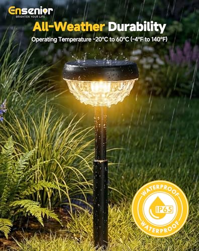 Ensenior 6-Pack Solar Lights Outdoor, Auto ON/Off 3000K LED Solar Garden Lights for Pathway, Yard, Patio, Walkway, Flower Bed, Halloween Christmas Landscape Lighting, IP65 Waterproof, Flag Lights - color: Warm White, size: Pack of 6