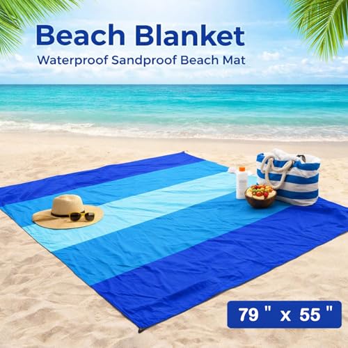 Beach Blanket Sandproof Waterproof 79" x 55", Portable Picnic Mat Mat, Sand Free Quick Drying Camping Blanket, Lightweight Beach Essentials for Picnic & Travel - size: 79x55 Inches