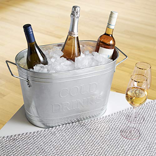 Twine Insulated Drink Galvanized Bucket, Beer and Beverage Tub, Metal Bucket, Ice Buckets for Parties, Holds 5.35 Gallons, Silver - style: Galvanized