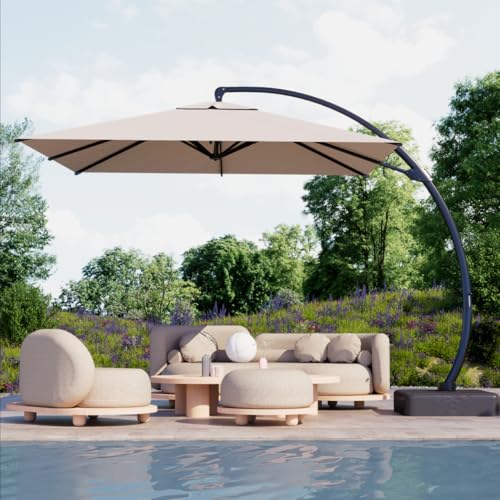 Kingdura 10x10 FT Cantilever Patio Umbrella with Base Included, Large Square Offset Outdoor Pool Umbrella, 360° Rotation & Infinite Tilt, Heavy Duty Aluminum Frame for Deck Backyard, Beige - color: Beige, size: 10x10 FT