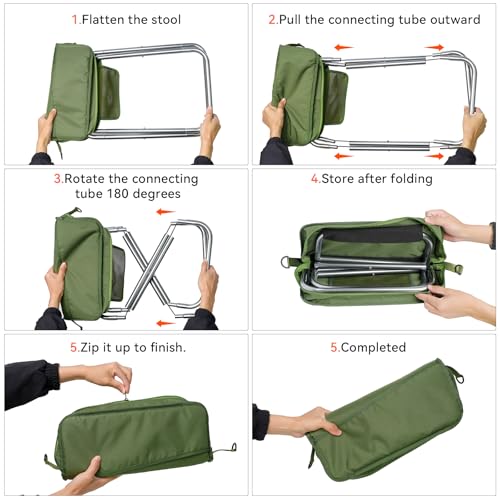 Camping Stool with Shoulder Strap,Ultralight Collapsible Handbag Style Stool,Pocket Portable Chair for Camping Travel Fishing Hiking Beach Backpacking Gardening Picnics-XL(Green) - color: Green, size: X-Large