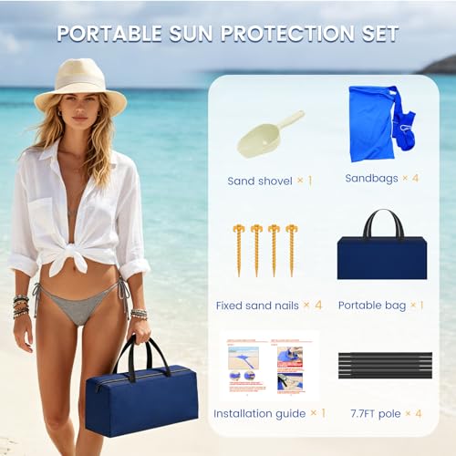 besuhot Beach Tent Sun Shelter 10x10FT Beach Shade Canopy with 8 Sandbags, UPF 50+ Protection Beach Shade Canopy, Outdoor Tent for Beach Camping Trips, Fishing, Backyard（Light Blue） - color: Light blue