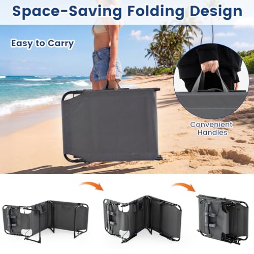 COSTWAY Tanning Chair with Face Hole, Folding Beach Lounge Chair with 4-Position Adjustable Backrest, Pillow & Side Pocket, Foldable Chaise Lounge Chair Outdoor for Sunbathing, Camping (1, Grey) - color: Grey