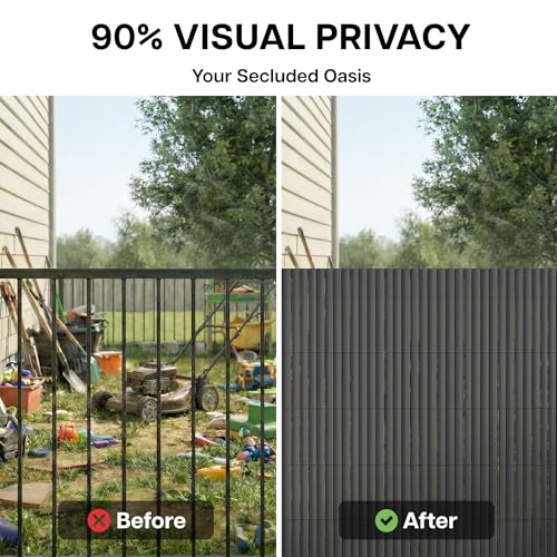 Paramondo PVC Privacy Fence Screen 14mm 3-Rib Reinforced Textured Fence Panel - No-Drill Balcony & Garden Cladding with Wind & UV Protection for Patio, Deck, Outdoor Privacy, 4×10 FT, Charcoal - color: Charcoal, size: 4×10 FT