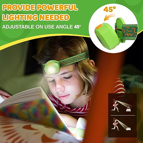 EverBrite LED Headlamp Rechargeable Kids Headlamp with RGB Mode and Adjustable Headband, 3 Modes Multicolor Headlamp for Kids, Bright Kids Head Lamp for Camping, Reading, Exploring, Hiking, Birthday - color: Forest