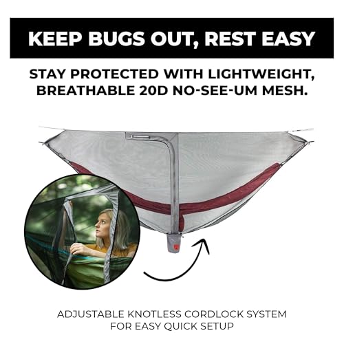 GRAND TRUNK Lightweight Mozzy Net – Ultralight No-See-Um Hammock Bug Net with Knotless Cordlock Suspension & Double-Sided Zipper | Fits 11' Hammocks