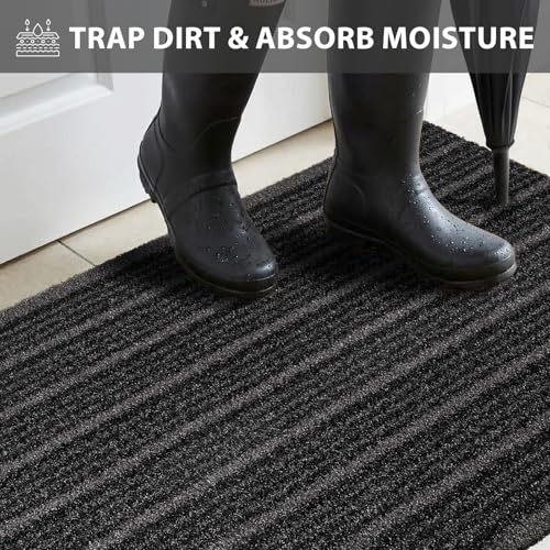 Outdoor Front Door Mat 24" x 48", Dirt Trapping Outside Entrance Rug, Non Slip Shoe Scraper, Heavy Duty Commercial Rug for Patio, Garage, Traffic Area, Office, Roll Packing - color: Black, size: 24" x 48"