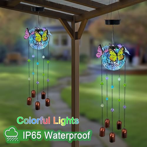 Butterfly Wind Chimes for Outside,Plastic Ball Dangle Solar Lights Outdoor,Waterproof Hanging Yard Decorations for Garden,Patio,Porch - color: Ball