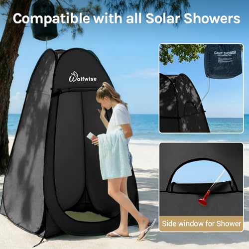 Wolfwise Pop Up Shower Tent for Camping Essentials, Portable Instant Changing Tent with Ventilation Window & Carry Bag, Privacy Dressing Room Bathroom Toilet for Beach & Outdoor, Extra Tall, Black - color: Black, size: Extra Tall: 6'11" H, 47.2" W