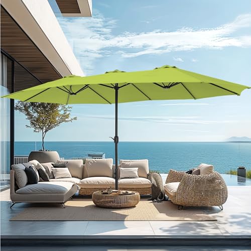 PHI VILLA 15ft Large Patio Umbrellas with Base, Outdoor Double-Sided Rectangle Market Umbrella for Pool Lawn Garden, Lime Green - color: Lime Green