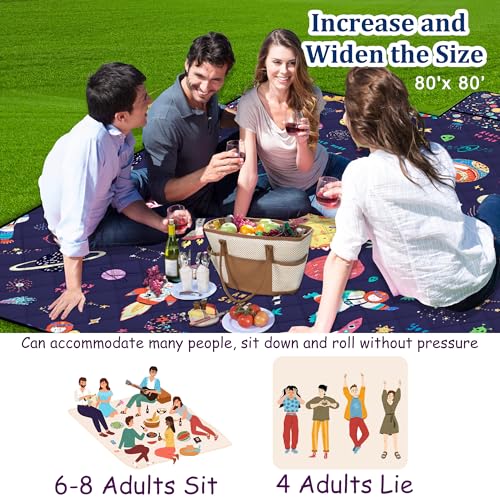Extra Large Picnic Blanket Waterproof,80"x 80"Foldable Machine Washable Beach Blanket,Outdoor Blanket for 6-8 Adults,Suitable for Indoor Crawling,Park Beach,Camping,Hiking,Family Travel(Starry sky) - color: Blue Cosmic, size: 6'8" x 6'8" (Square)