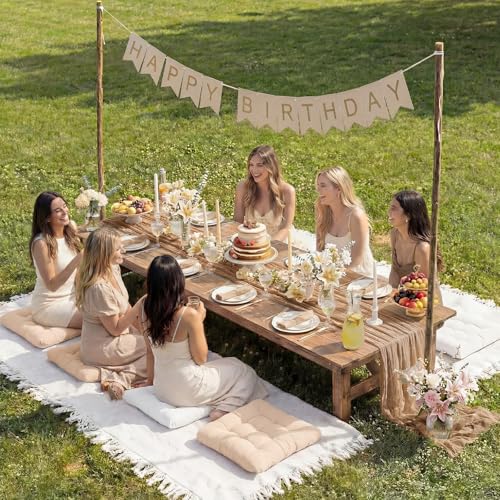 Extra Large Outdoor Picnic Blanket with Table Runner and Floor Pillow Cushion for Picnic Wedding Birthday Baby Shower Backyard Decor (91 x 71'',Brownish Beige,Light Camel, Light Beige,8 Pcs) - color: Brownish Beige,light Camel, Light Beige