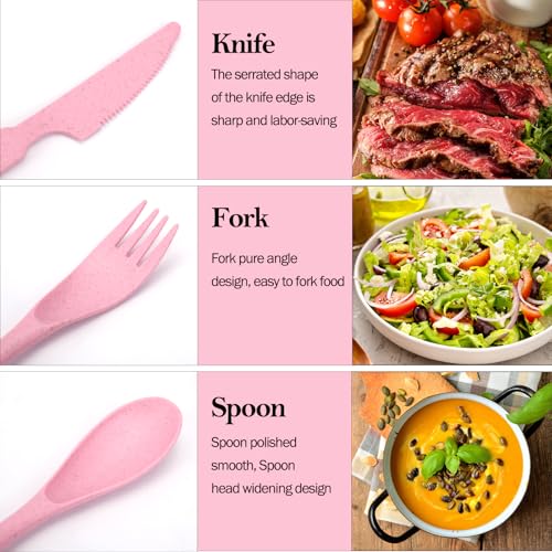 Travel Utensils with Case, 4 Sets Wheat Straw Portable Travel Cutlery Set, Reusable Fork Spoons Knife Tableware Camping Utensil Sets for Kids Adults Picnic or Daily Use, Dishwasher Safe