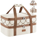 Lifewit Insulated Double Decker Casserole Carrier, Expandable Lasagna Lugger Tote Bag for Hot or Cold Food, Fits 9" x 13" Baking Dish for Potluck Parties, Picnic and Cookouts, Cream-Geometric - color: Cream-geometric