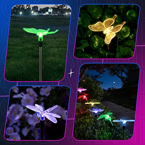 GIGALUMI Solar Garden Lights, 6 Pack Solar Butterfly Lights Decoration, Outdoor Garden Decoration Color Changing LED, Outdoor Decorative for Pathway, Lawn, Patio, Driveway - size: 6pack