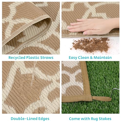 HEBE Outdoor Rug Waterproof 8x10, Plastic Straw Rug Camping Rug, Reversible Outdoor Patio Rugs RV Mat Clearance, Indoor Outside Floor Carpet for Porch,Deck,Camper,Balcony,Backyard - color: Beige, size: 8' x 10' (Rectangular)