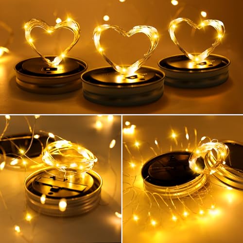 Mason Jar Solar Lights for Outside, 12 Pack 30 LED Fairy Firefly Lights Mason Jar Solar Lids Outdoor Waterproof String Lights with Hangers(NO JARS) for Patio Garden Yard Lawn Decor - Warm White - color: Warm White
